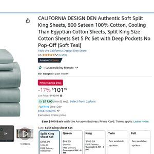 CALIFORNIA DESIGN DEN Authentic Soft Split King Sheets, 800 Sateen 100% Cotton
